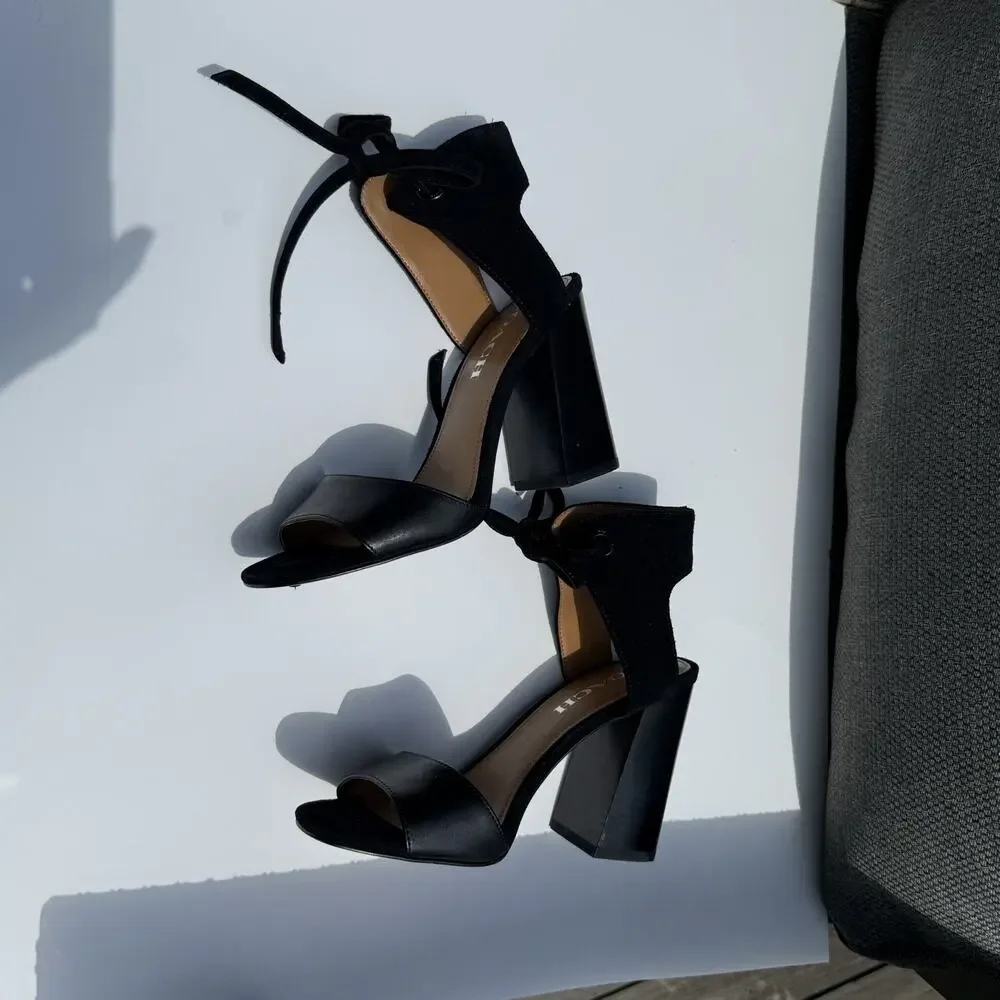 6.5 COACH black SUEDE LEATHER Ankle Tie WOMENS PLATFORM HEELS SHOES